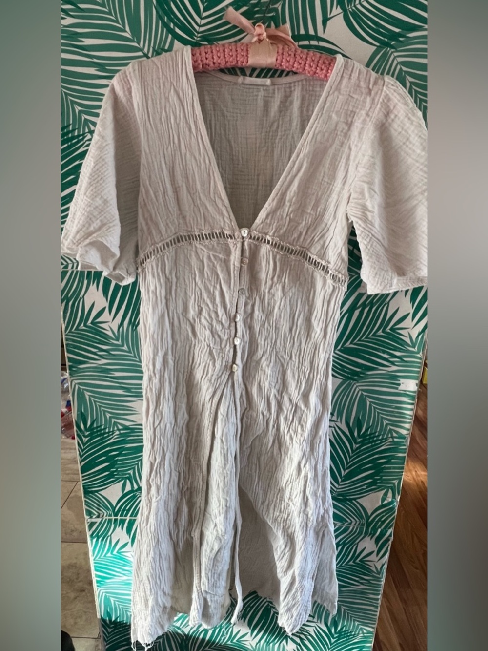 On the Road white cotton button down gauze top/ tunic sz M